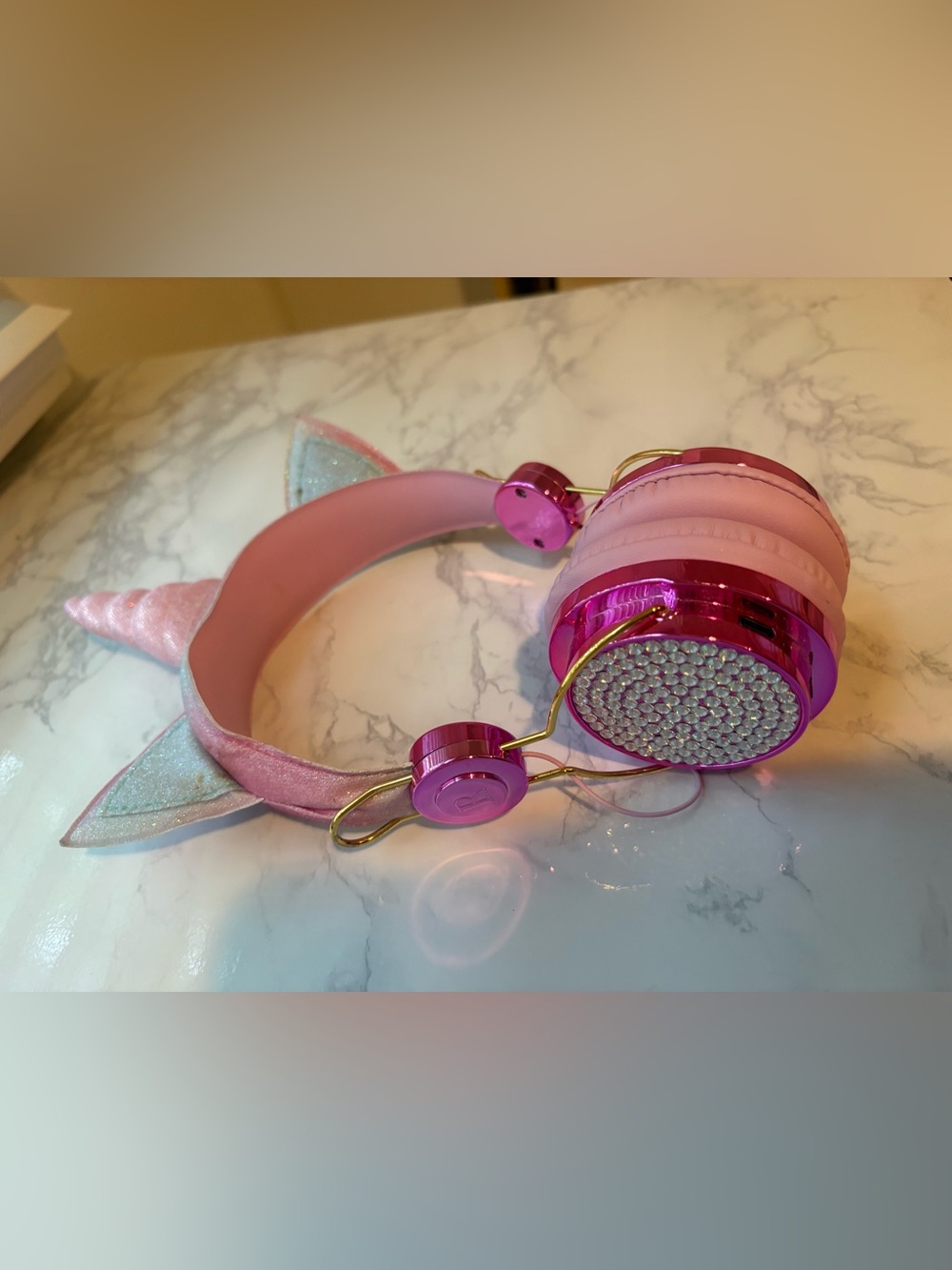 Pink Rhinestone Unicorn Wireless Bluetooth Kids Headphones Glitter Ears